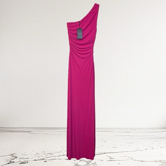 Halston NWT Malia One-Shoulder Matte Jersey Evening Gown Dress in Berry- Size 0 - Picture 7 of 12